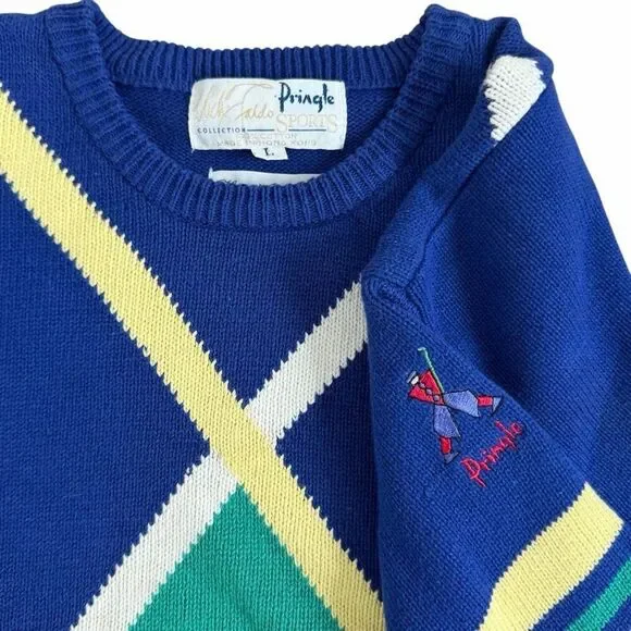 Pringle Sports Nick Faldo Collection Knit Sweater Large Blue Geometric - Picture 3 of 5